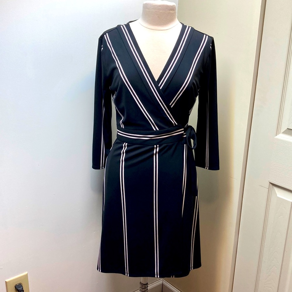 ANN TAYLOR SZ 10 Genuine Wrap Dress Stripped Formal Party Work Dress